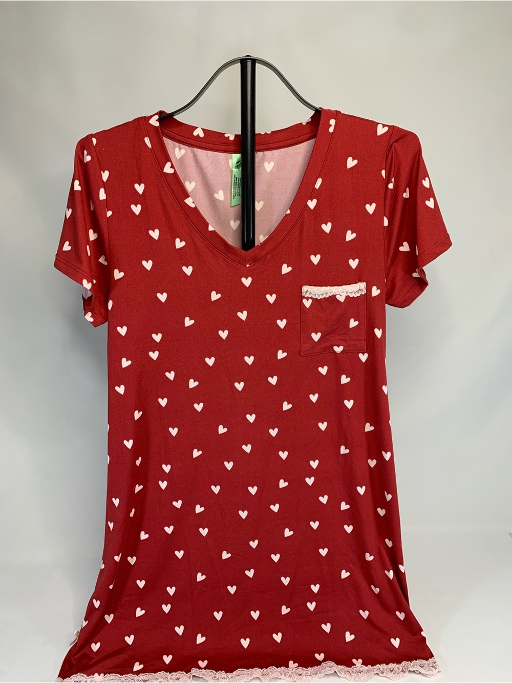 Red Heart Print V-Neck Pocket Tee - Unbranded